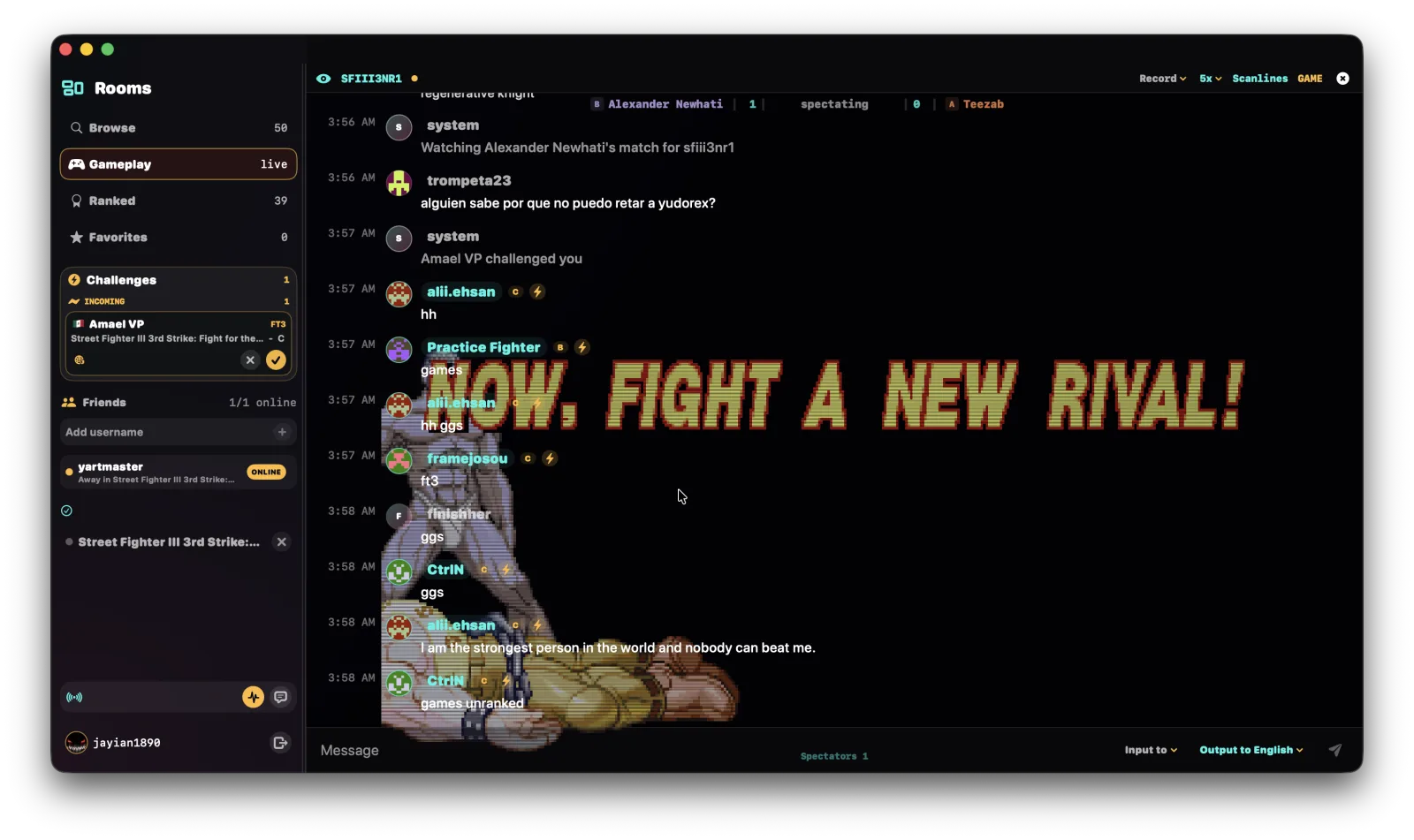 Macade's embedded arcade match spectating view